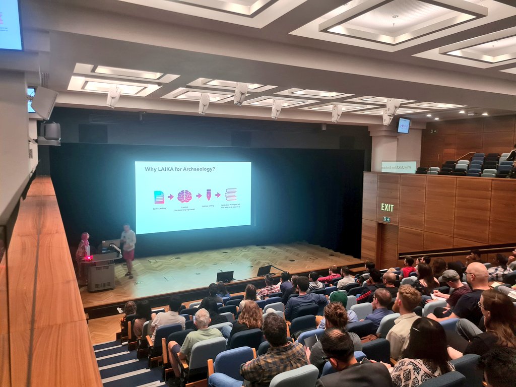 nextlevelkcl's tweet photo. The second talk in this slot is @alphachar and @martinpi of @writewithlaika on excavating latent space with their generative AI writing tool, using archaeology as a metaphor- the output of the language model can help you understand more about the original text!
#nextlevel23 https://t.co/2DFbk1839r