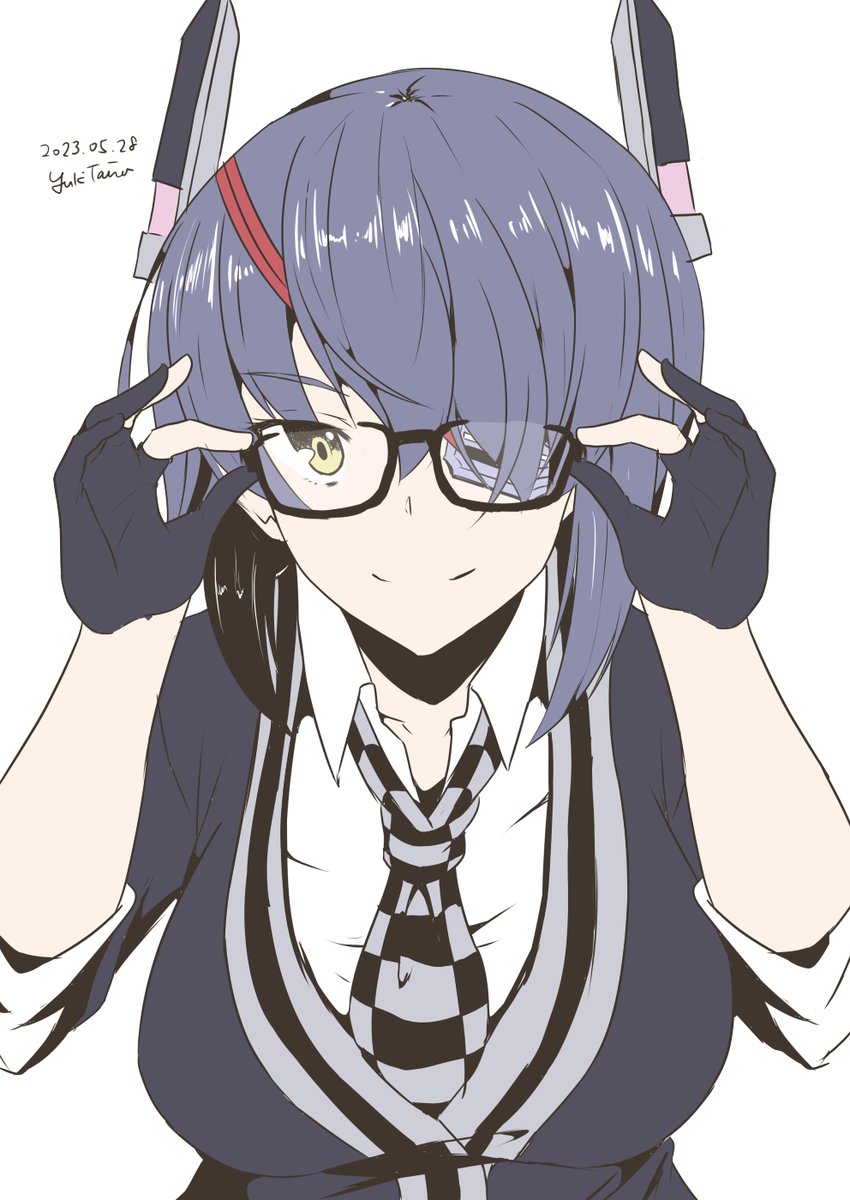 tenryuu (kancolle) 1girl solo glasses gloves necktie headgear eyepatch  illustration images