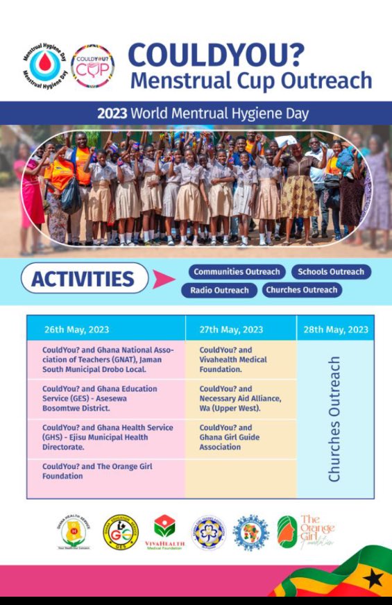 On the occasion of World Menstrual Hygiene day, we join the world not to celebrate but express sorrow and resentment towards the GOG🇬🇭 for the nuisance taxes on Sanitary Pads. Our Menstrual Cups by ⁦@CouldyouCup⁩ is solving Menstrual Poverty for 2,000 girls in U/WR #WMHD