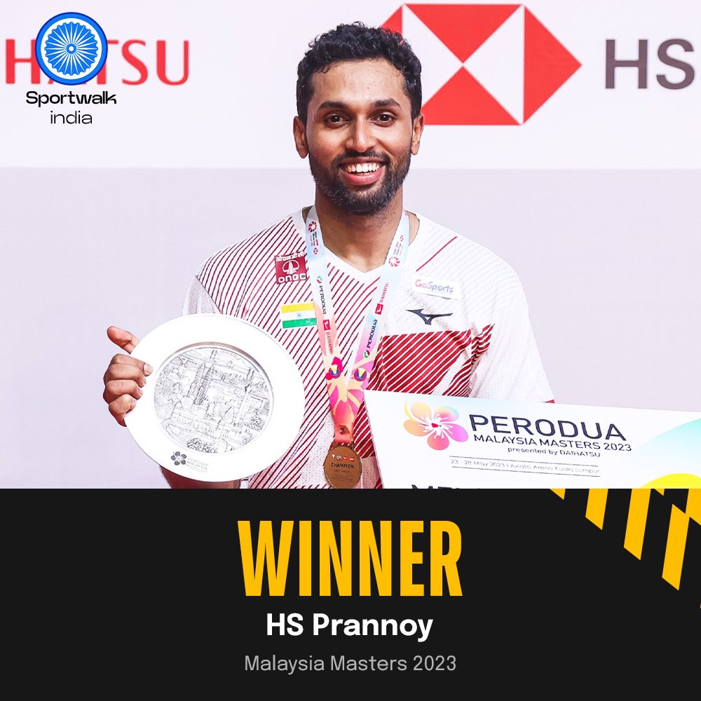 🏆 MAIDEN WORLD TOUR TITLE!

The Giant-Killer @PRANNOYHSPRI wins a thriller 21-19, 13-21, 21-18 over 93 minutes to clinch the #MalaysiaMasters2023. 

He is only the 3️⃣rd Indian to win after Saina Nehwal and PV Sindhu.

📸 Badmintalk Photo • #HSPrannoy #IndianBadminton #BWF…