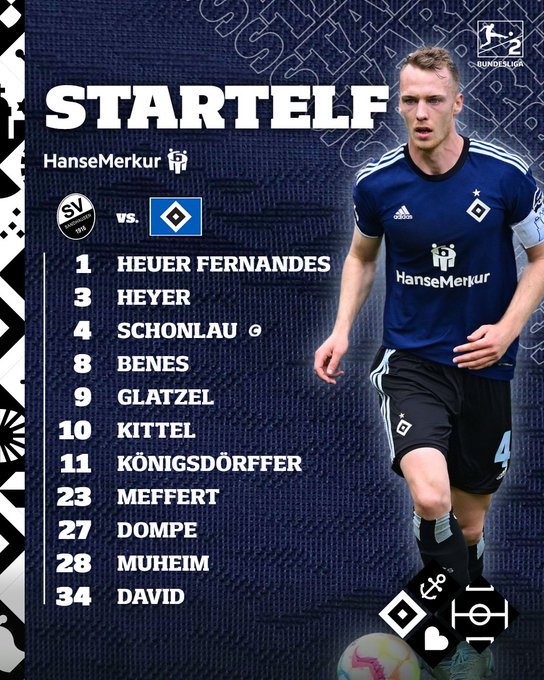 Mit dieser 1️⃣1️⃣ starten wir beim @SV_Sandhausen:
Heuer Fernandes, Heyer ...