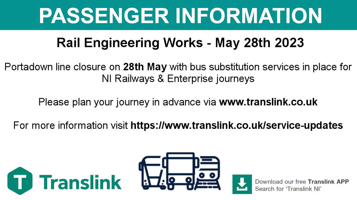 Translink on Twitter "TRAIN ENT Engineering Works today Bus