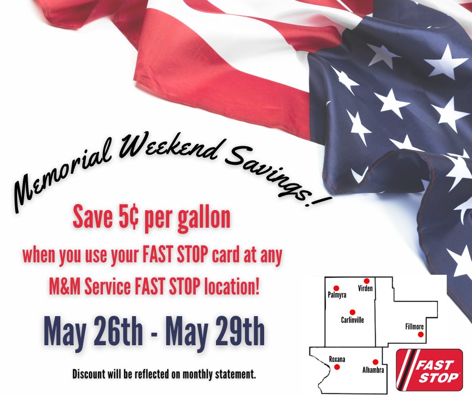 MM_FASTSTOP's tweet image. Don't forget to fill up with your FAST STOP card this #MemorialDay weekend!

Don't have a FAST STOP card? Learn more here ow.ly/ruTe50Olxox