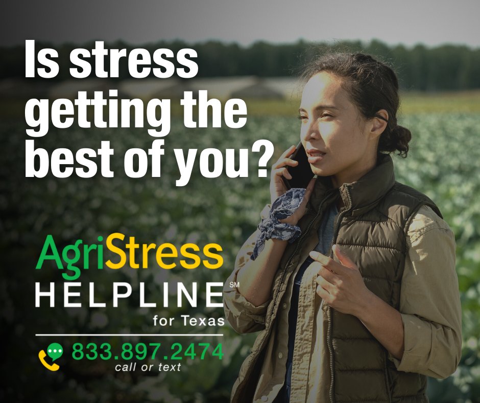 @TexasDeptofAg:  Friends, don't ever forget--it's okay to ask for help! Even the toughest people need help sometimes. Call the free and confidential AgriStress Helpline at 833-897-2474 or find resources for managing stress at farmlifehelp.com. #TexasAgricultureMatters