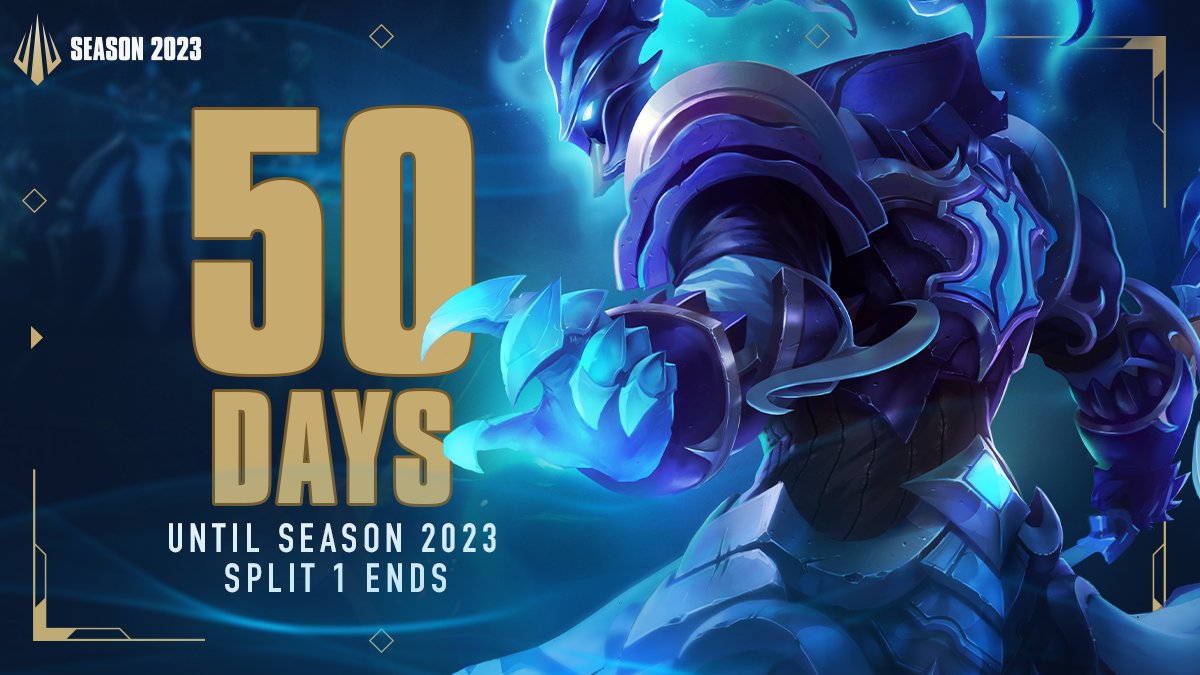  Zed poses menacingly in his Victorious skin with text announcing 50 days until the end of Season 2023 Split 1.
