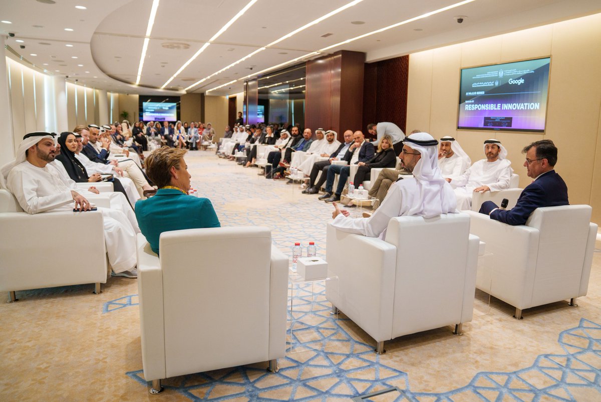 Great conversation in Dubai last week with Minister of AI <a href="/OmarSAlolama/">Omar Sultan AlOlama</a> and CNN’s <a href="/BeckyCNN/">Becky Anderson</a> – the first “AI Majlis” in a series being organized by <a href="/Google/">Google</a>  and the UAE’s Ministry of AI.  These quarterly convenings of government, academia and business will focus on the important