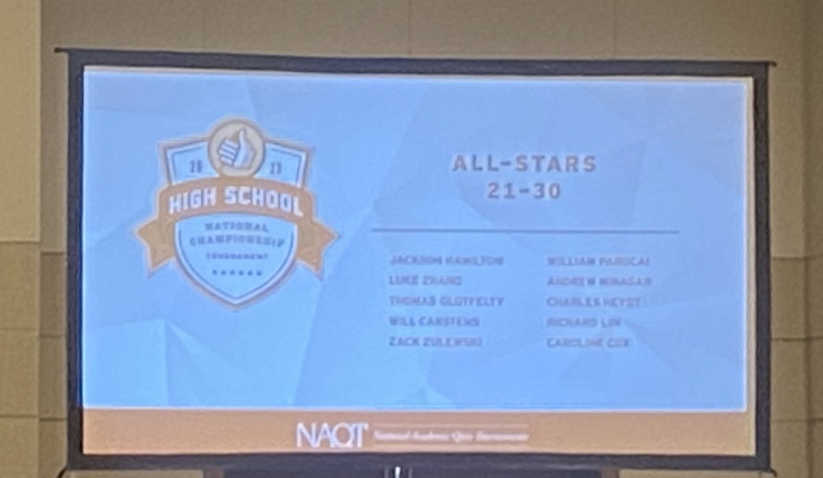 Congrats to senior captain Will Carstens on being one of the top-25 scorers and being named an NAQT All-Star