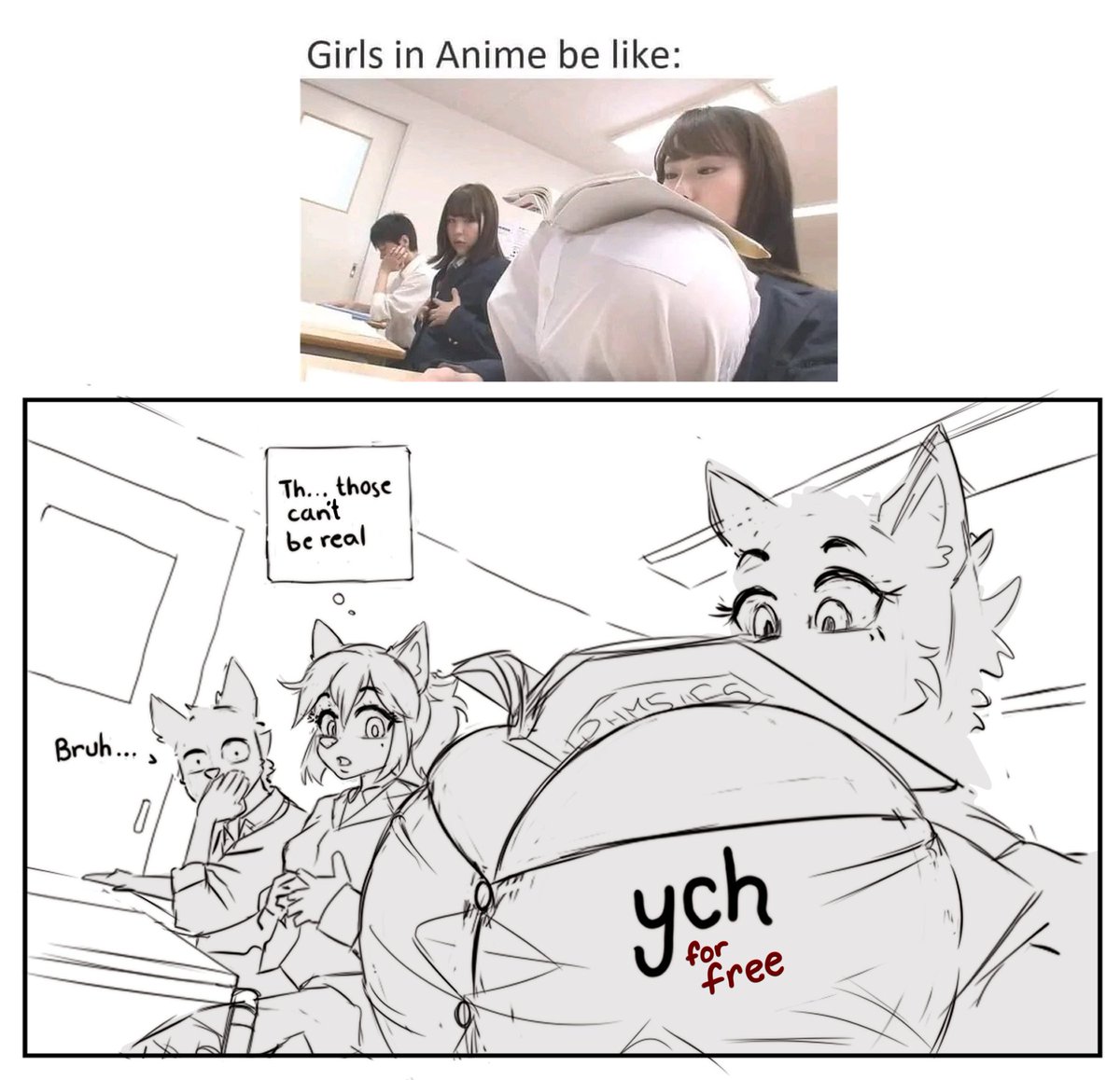 BonniebMira's tweet photo. Ill sketch this while I work on pending comissions, wanna be part of it?, just show me your big BOOBS oc and RT. Maybe the same for the guy in the back.. leave your male Oc just in case. https://t.co/kzapF0Illg