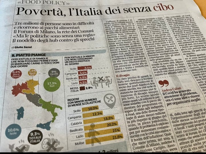 @giulsens su @CorriereBN: L’ITALIA DEI SENZA CIBO: 3 MILIONI DI PERSONE ASSISTITE CON I PACCHI ALIMENTARI!  #povertaalimentare #senzacibo

@EliSoglio⁩ ⁦@DD_Forum⁩ @acf_italia @BancoAlimentar1 @ravel_claudio @ActionAidItalia @SaveChildrenIT

corriere.it/buone-notizie/…

DA LEGGERE!