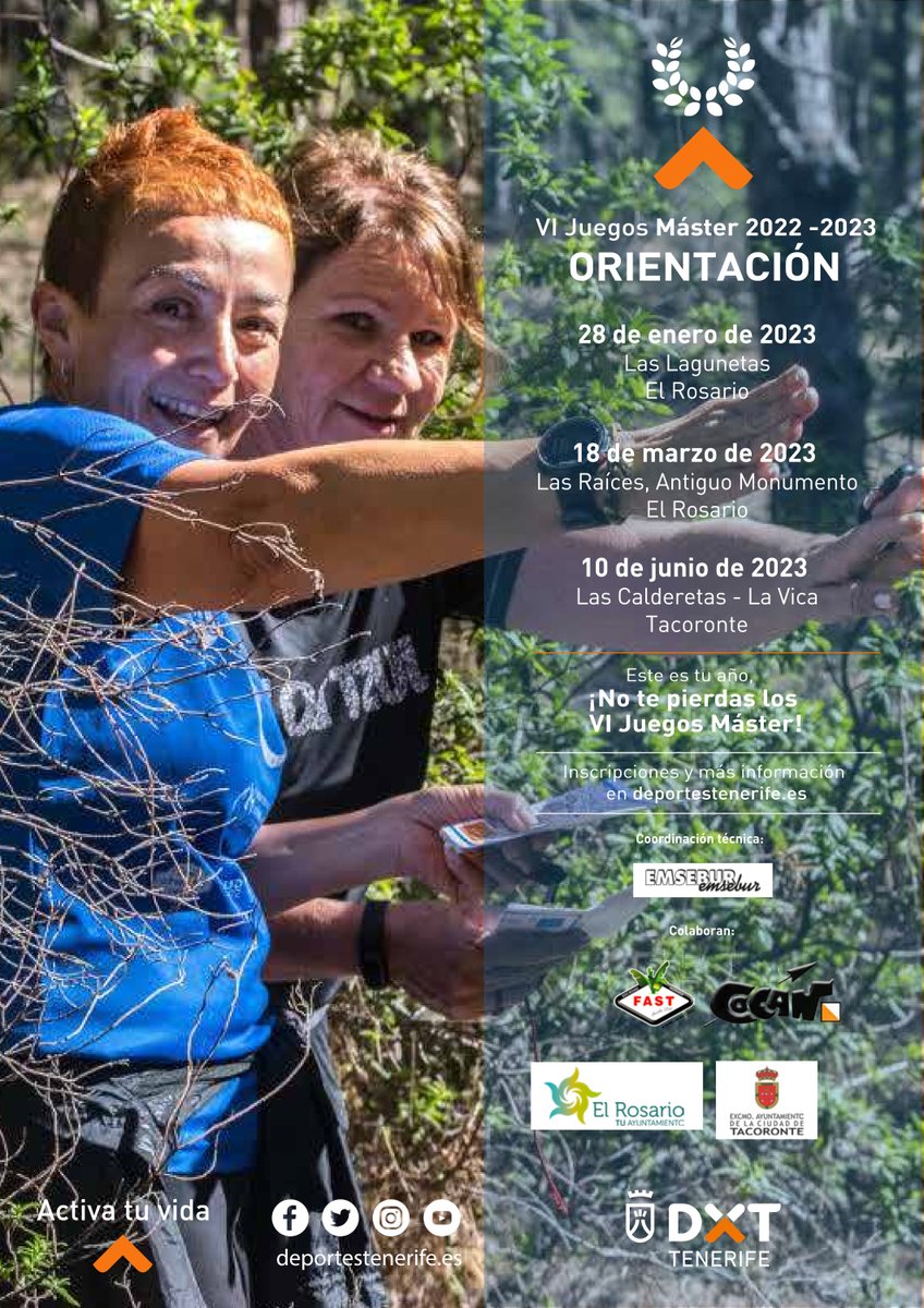 📣 Atención, máster: mañana abriremos las inscripciones para la última jornada de #orientación deportiva de los VI Juegos Máster que nos llevará a recorrer los montes de Acentejo el sábado 10 de junio

📲 Infórmate aquí: bit.ly/3qaZzIV

#JuegosMásterTF #ActivaTuVida