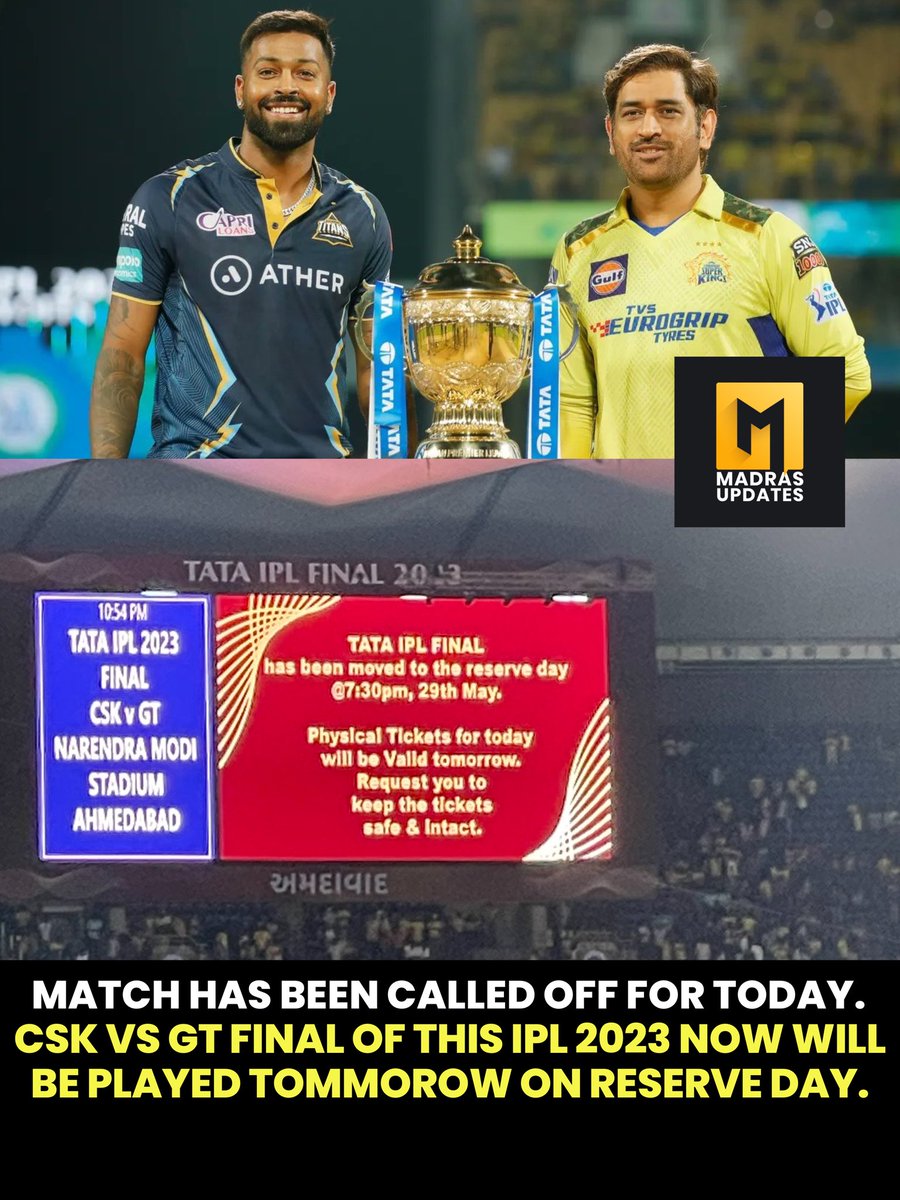 First time in IPL history. <a href="/MadrasUpdate/">Madras Updates</a> 

The final will be played on a reserve day #CSKvsGT #IPLFinals