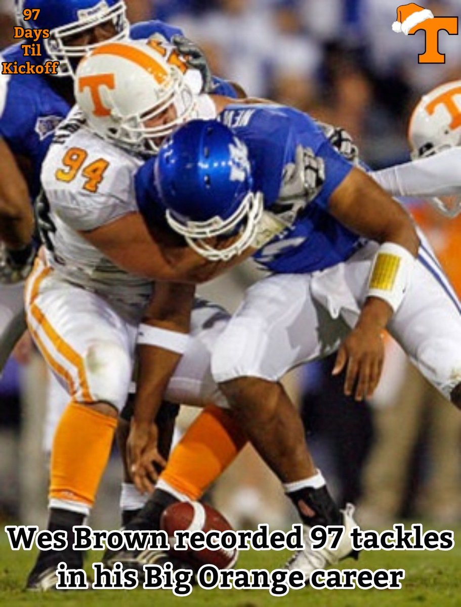 Santa_Vol's tweet photo. Brown came to Knoxville from Athens, Alabama. 2006-09 he had 97 tackles, 5.5 sacks, 8 TFL, forced 1 fumble &amp; recovered 2 and grabbed 2 interceptions. 

In his final game in Neyland Stadium he has a 25 yard Pick Six in a 31-16 win over Vandy, carrying a Dore the last 10 yards. https://t.co/FzAfOdRYou