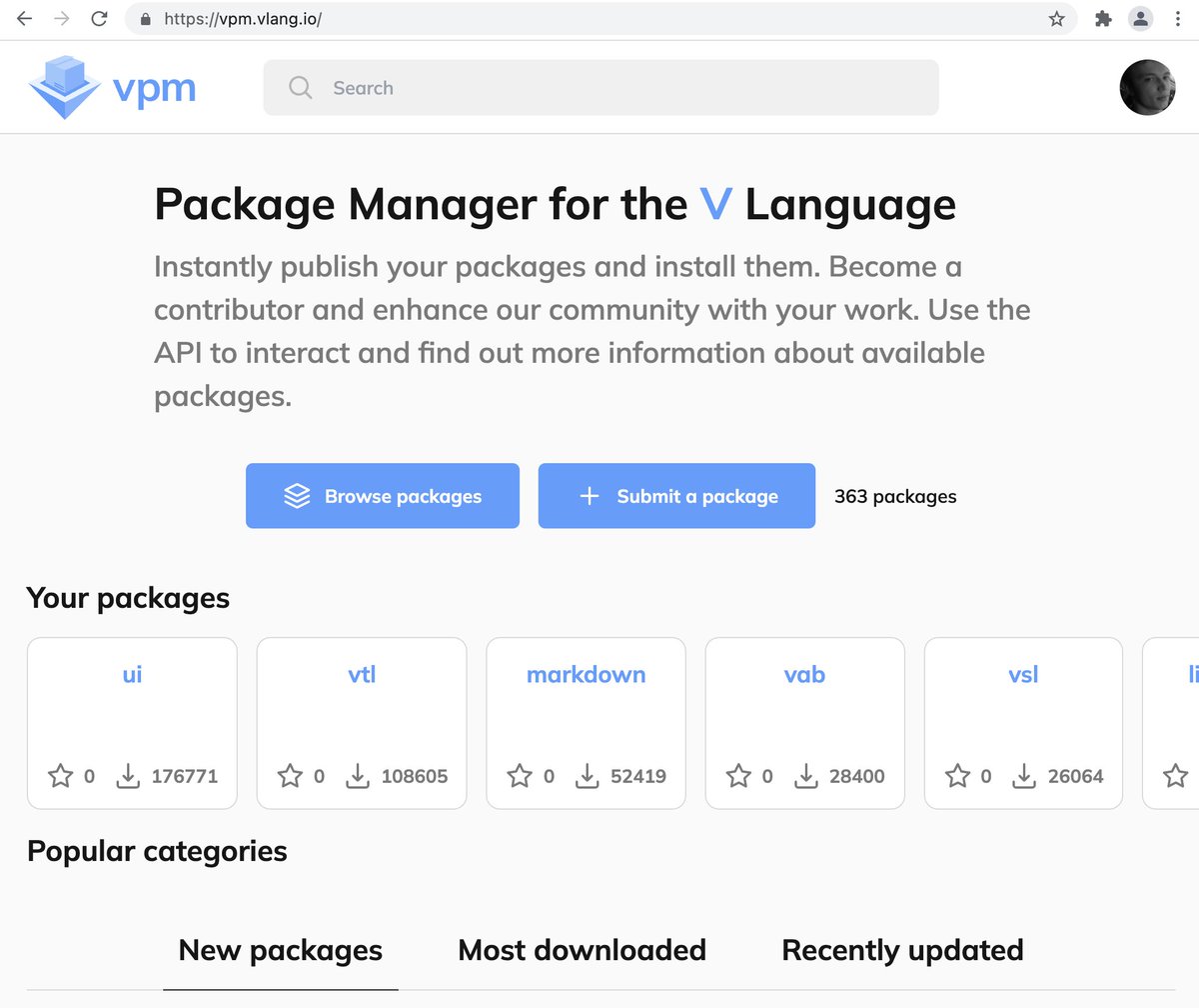 VPM (V's package manager) has been re-written and launched!

vpm.vlang.io

It happened live on streams, all vods are available on youtube:

youtube.com/c/vlang/videos
