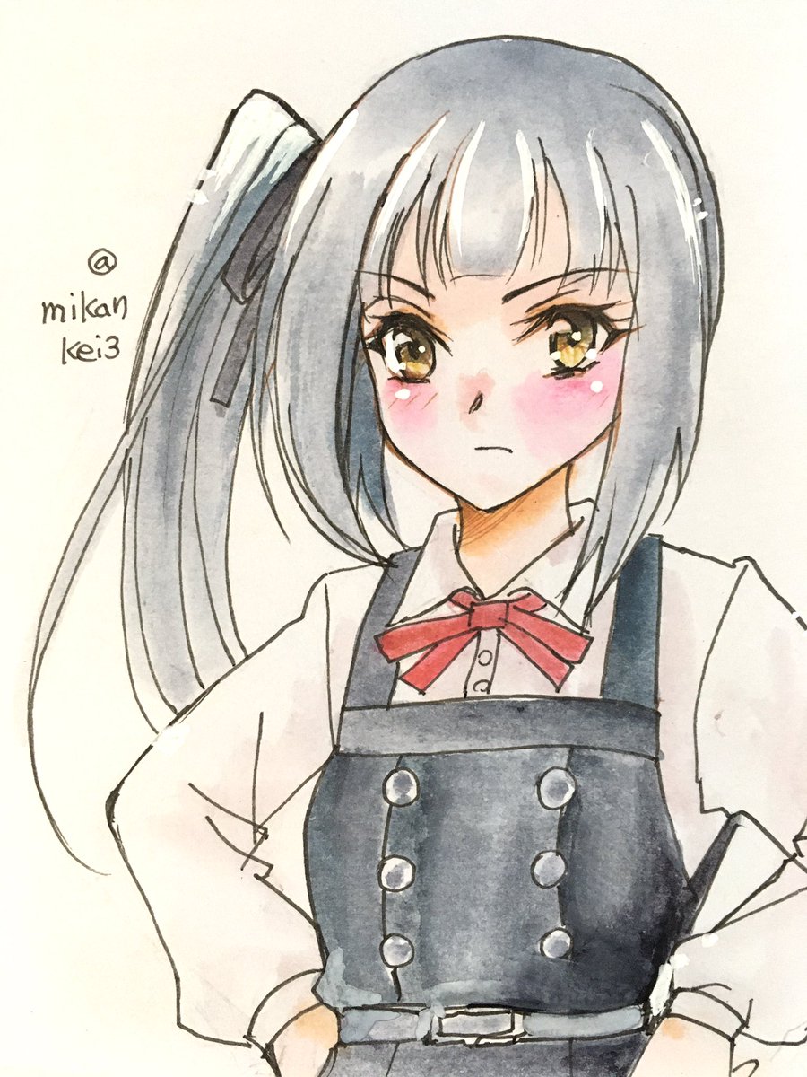 kasumi (kancolle) ,kasumi kai ni (kancolle) 1girl solo grey hair pinafore dress side ponytail long hair dress  illustration images