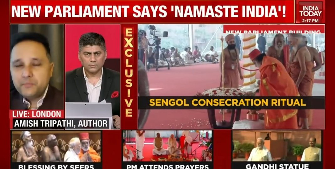 Installation of #SengolOfIndia in the #NewParliamentBuilding is a very important step. Great talking to @authoramish on @IndiaToday on @PMOIndia's initiative to revive Bharat's civilisational history. Very important bridge from our past to present times for India's strong future.