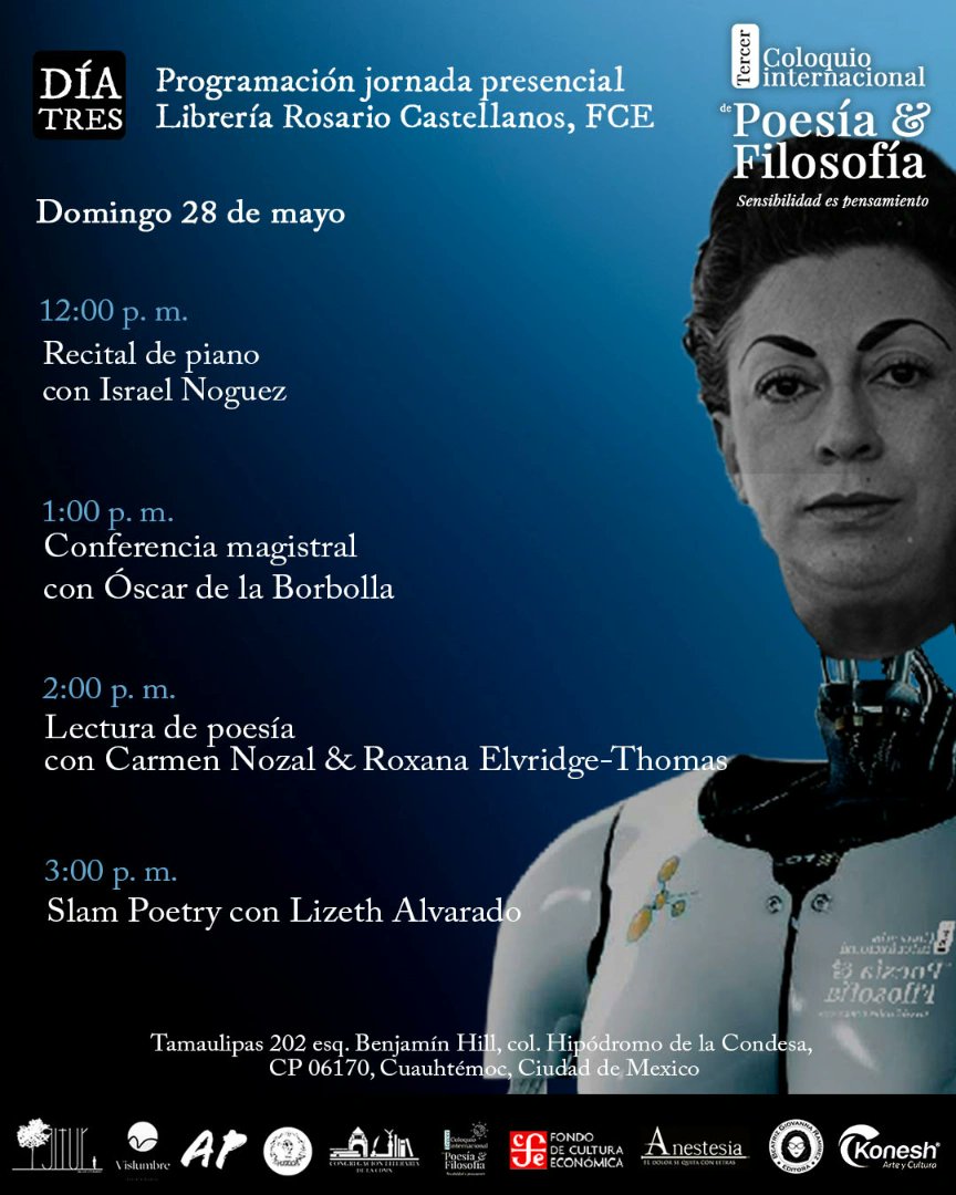 Te esperamos hoy domingo 28 de mayo con más actividades en el 3er. @coloquiopyf en la Librería Rosario Castellanos del @FCEMexico  @FCEBellaEpoca
#sensibilidadespensamiento 
#republicadelectores