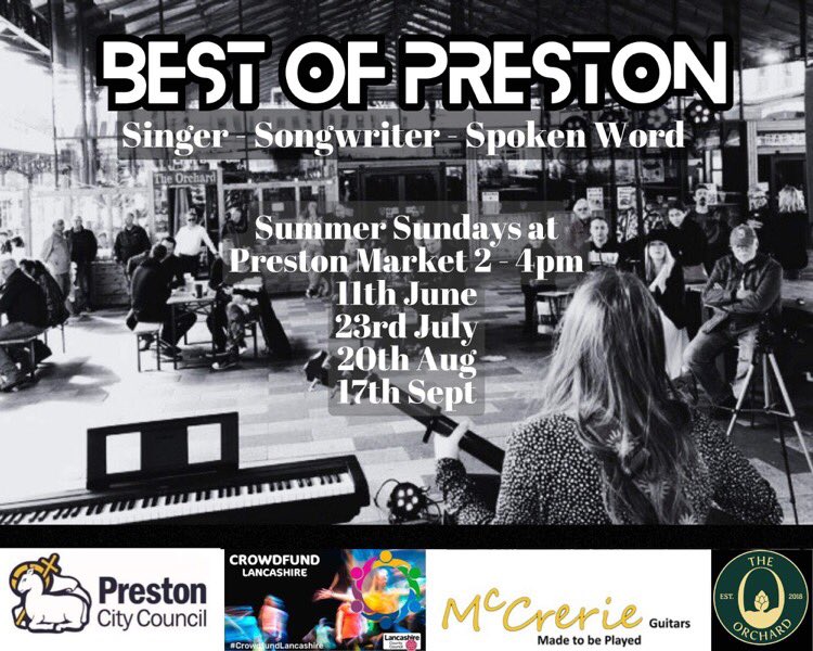 2 weeks!!! Not all the bests artists are famous & you don’t have to pay hundreds of pounds at an arena to see them.
Discover your new favourite right here…and it’s #Free! #BestofPreston #LiveMusic #SpokenWord #Lancashire @prestonmarkets @TheOrchardPres1 @visitpreston