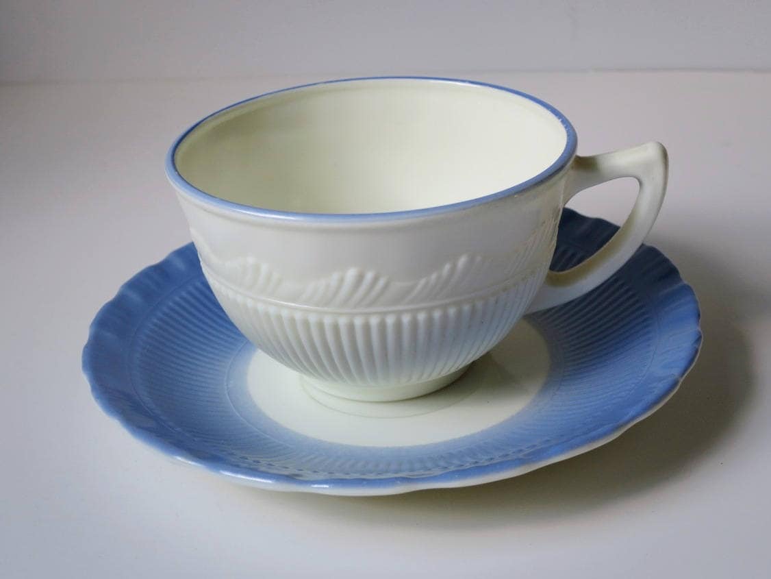Vintage MacBeth Evans Blue Glass Tea Cup and Saucer tuppu.net/9da55838 #SMILEtt23 #PinMe23 #Spring2023 #EtsyTeamUnity #VintagePyrex