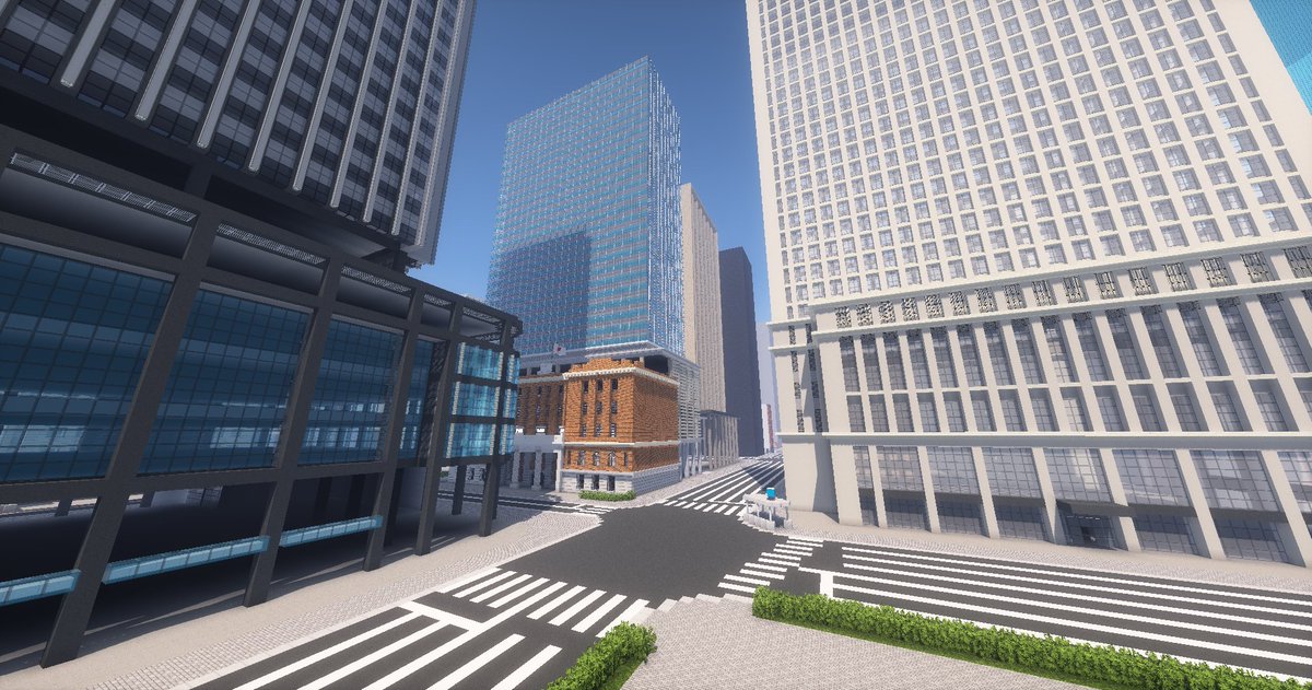 Kosa_Minecraft's tweet photo. Working on the 大手町 Ōtemachi area next to Tokyo station. It's an area I've never really been able to build before in my previous map, and it has lots of interesting buildings😃 https://t.co/qZ14V9uTHF