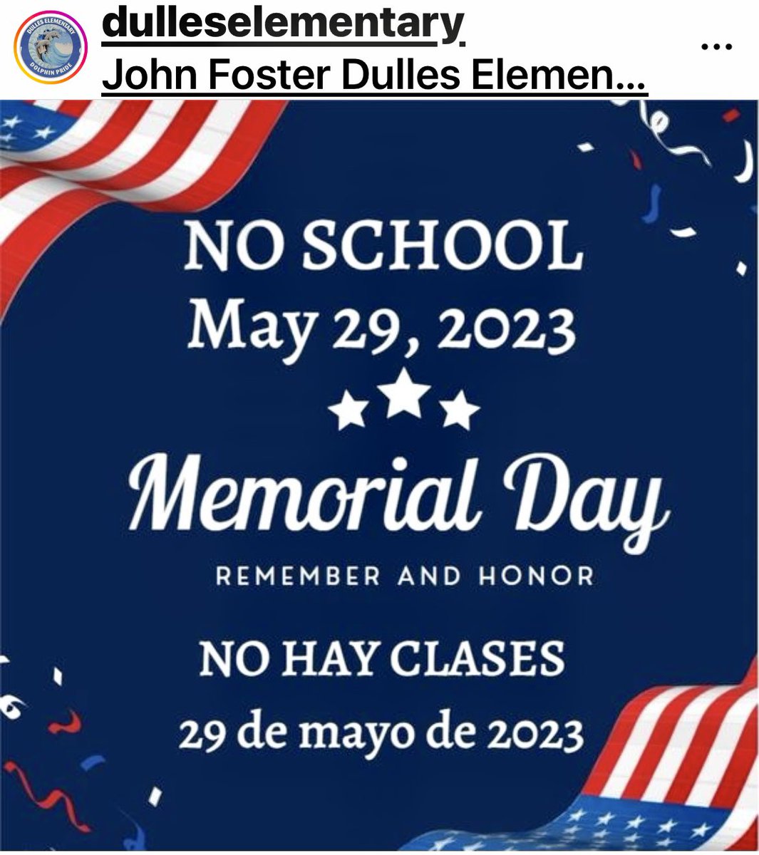 principaldulles's tweet photo. Reminders: Dismissal is at 1 pm on Tuesday-Thursday, May 30-June 1. June 1 is the last day of school for students. 🐬#NLMUSD #DullesElementary. https://t.co/F1NZ8OIJg5