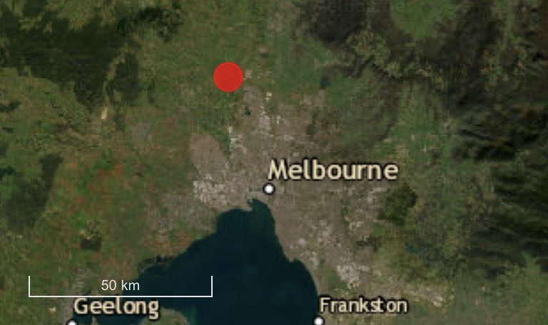 A magnitude 3.8 earthquake has been recorded with an epicentre near Sunbury, Victoria. The earthquake occurred at 11:41pm with widespread felt reports. No injuries or damage has been recorded at this time. For more information, visit, earthquakes.ga.gov.au