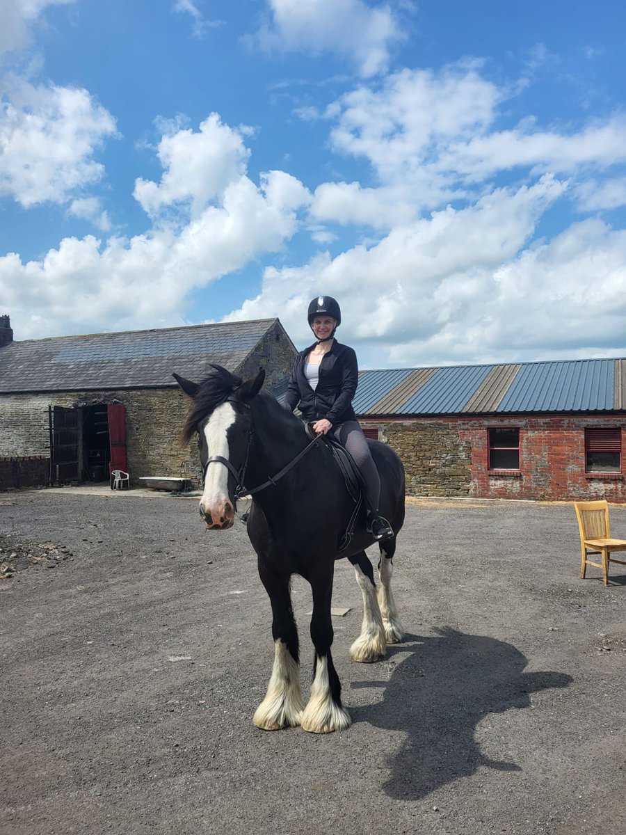 In my happy place ♥️ Mabel is such a sweet and sensible mare, even if her 17.2 size is slightly intimidating, she really looked after me today. Wonderful weather for a hack out today, it’s so therapeutic for me #shirehorse #stunning