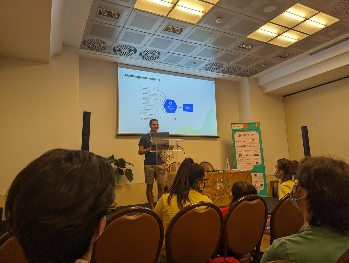 advocatemack's tweet image. Last session of #pyconitalia. Filippo Pinton showing us how to write portable CI/CD pipelines using Python.