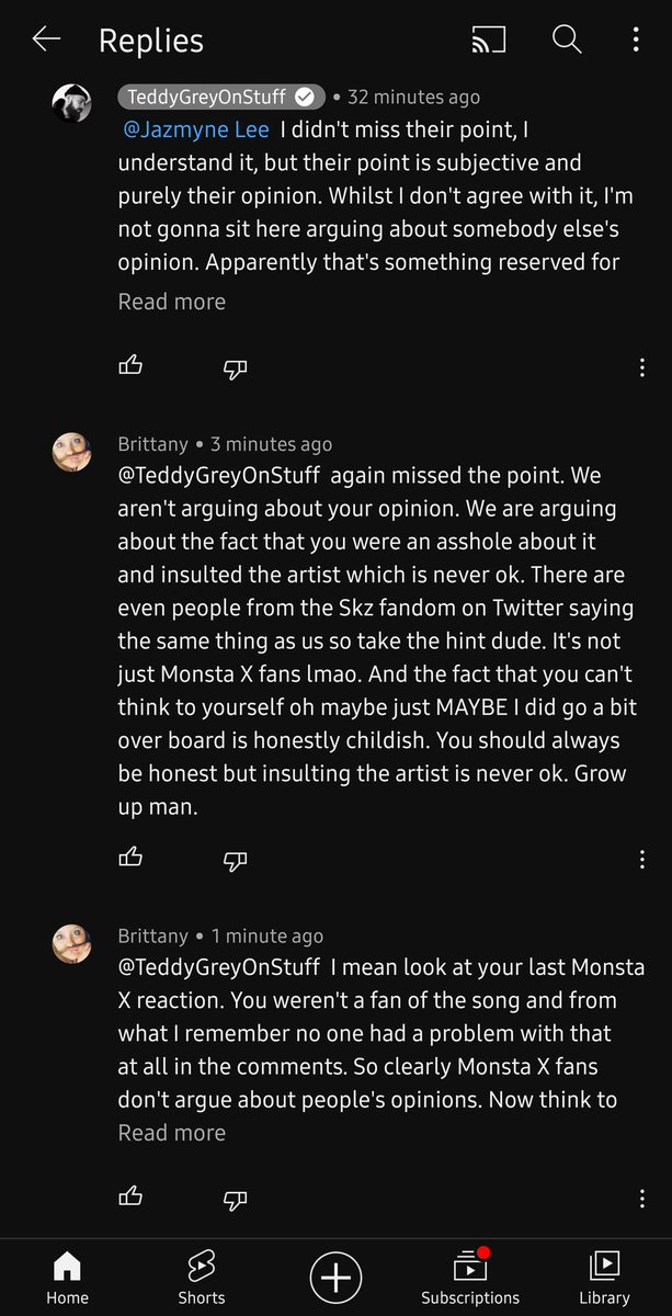 As a Skz & MX fan & someone who thinks it's important to show respect to everyone even if I don't like the art they make. I will no longer be supporting Teddy Grey. Channie would be incredibly disappointed in his recent Jooheon reaction. This is his response to my comment on YT