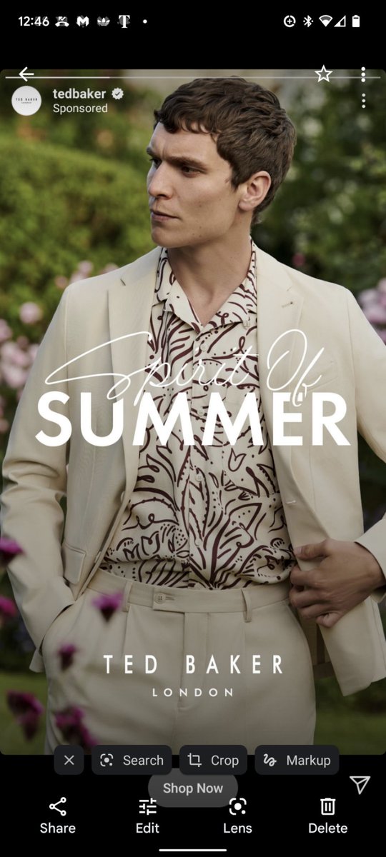 CoolTapesDale's tweet photo. @ted_baker wondered if this shirt is part of the Ted Baker range or whether it's just been used for the ad? :) https://t.co/6E0M4oaYFS