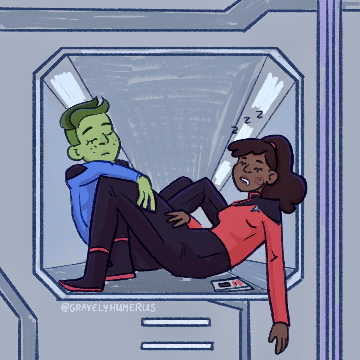 sketch request: nap time in a jefferies tube #StarTrekLowerDecks #StarTrek