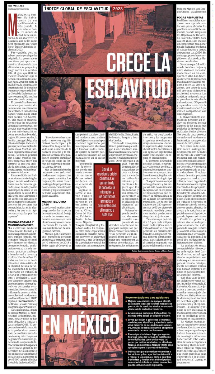paul_larag's tweet photo. Domingo de lectura y reflexión. La esclavitud moderna crece en el mundo y México no es la excepción. Crimen organizado, más pobres en la administración y desconfianza en la autoridad, parte del problema. Pásenle a leer. https://t.co/CK2XC3YEEA
