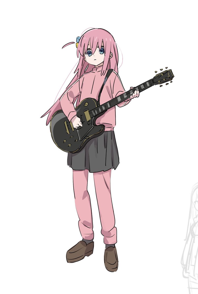 gotou hitori cube hair ornament pants under skirt pink pants instrument track jacket 1girl guitar  illustration images