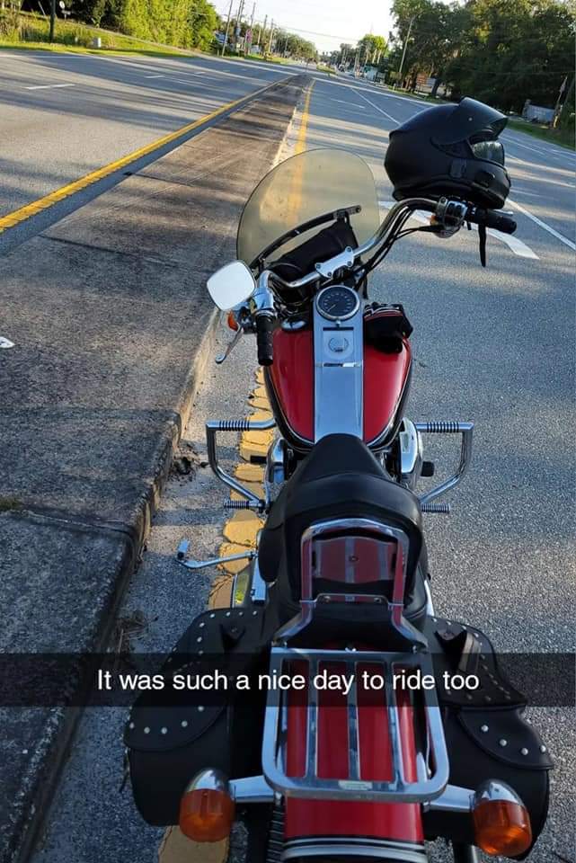 Well damn, was a nice 70 degree morning but the old girl didn't want to today. Had to break the rear rim on me 😭