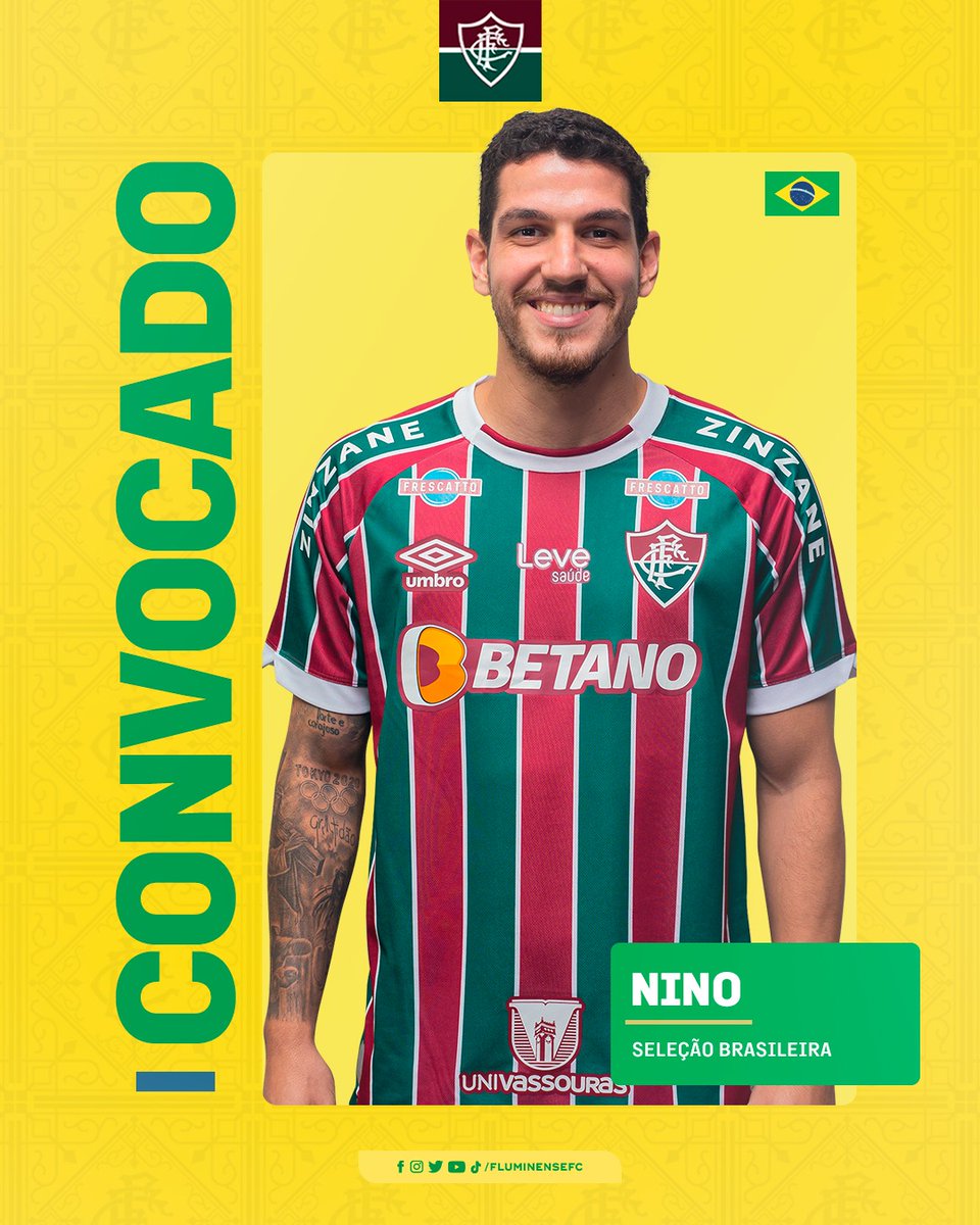 FluminenseFC's tweet photo. NINO! SELEÇÃO! O CAPITÃO TRICOLOR É CONVOCADO PELA PRIMEIRA VEZ PARA A SELEÇÃO BRASILEIRA PRINCIPAL! ORGULHO IMENSO, NINO! 🇭🇺🇧🇷 https://t.co/8OqUMMR70a