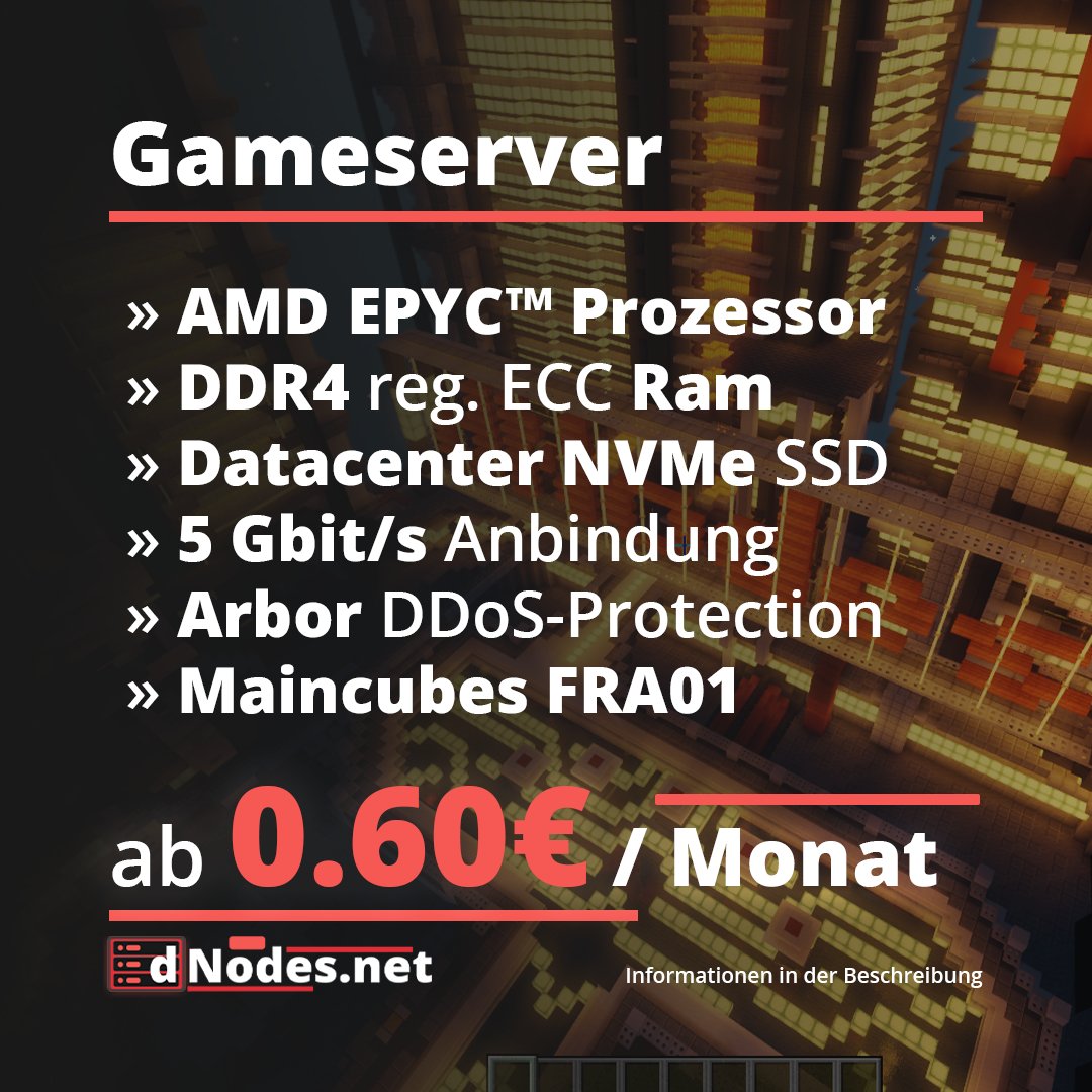 dNodesNET's tweet image. Kennst du schon unsere #gameserver für Minecraft und weitere Spiele? 😍 Mit Preisen ab 0,60€ / GB Ram kannst du ohne Geldsorgen losspielen! Unsere Premium-Gameserver können rund um die Uhr auf unserer Webseite dNodes.net bestellt werden. 😇