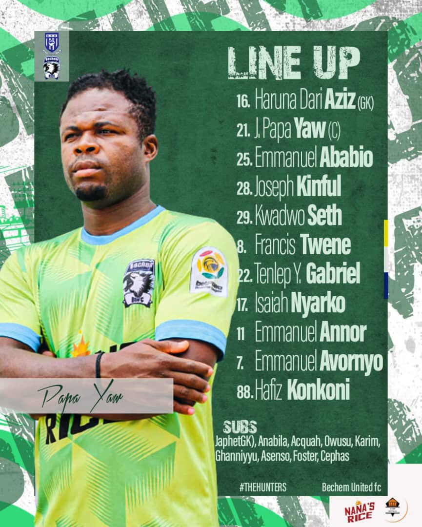 BechemUnitedFC's tweet photo. ๐ข | TEAM NEWS: #RTUBechem ๐ #betPawaPremierLeagueWK32 |
โบ๏ธ General captain James Papa Yaw leads the team in his first start of the season!
โบ๏ธ In-form striker Hafiz Wontah Konkoni returns from suspension! https://t.co/mN6QMRfOt0