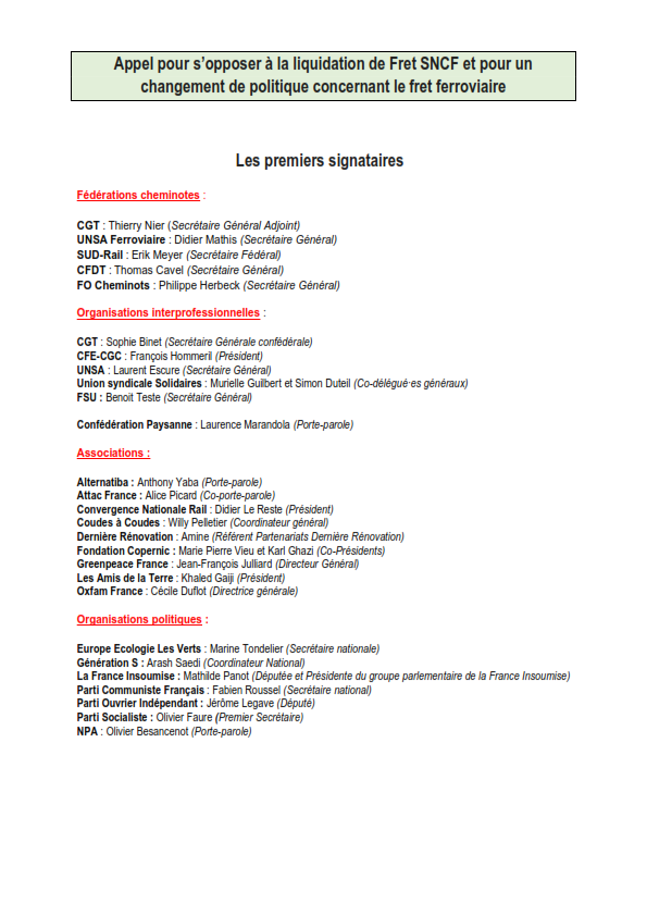 📢Tribune publiée dans le Journal du Dimanche pour s'opposer à la liquidation de Fret SNCF et exiger un changement de politique concernant le fret ferroviaire 
<a href="/UnionSolidaires/">Union syndicale Solidaires</a> <a href="/oxfamfrance/">Oxfam France</a> <a href="/attac_fr/">Attac France</a> <a href="/greenpeacefr/">Greenpeace France</a> @derniere_renov <a href="/Alternatiba_/">Alternatiba</a> <a href="/Ecolo_Sociale/">Alliance écologique et sociale</a>