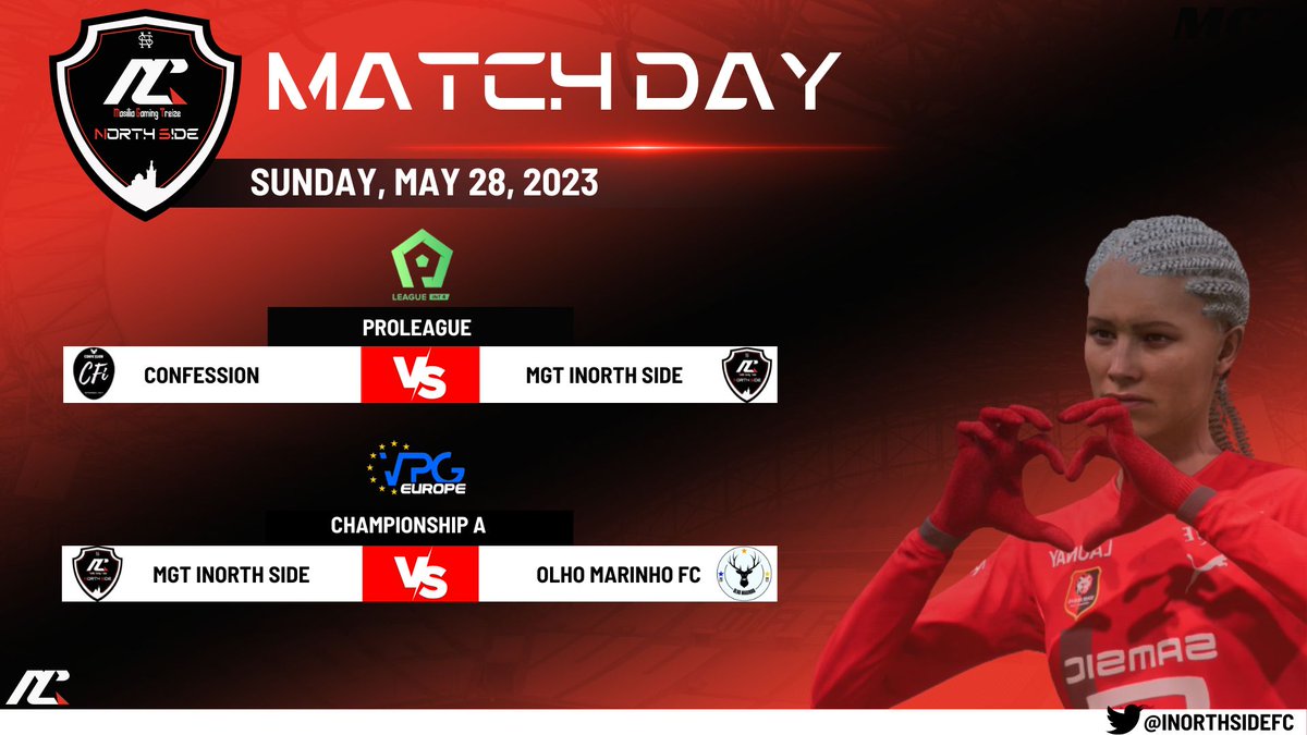 INorthSideFC's tweet photo. MATCH DAY :    

🏆 PL INT @proleaguede
⏰22:20
🆚#Confession

🏆ChampionShip A @VPGEurope 
⏰22:00
🆚#OlhoMarinhoFC

📺https://t.co/kBhlgzhrhU https://t.co/FCp7BA0UdY