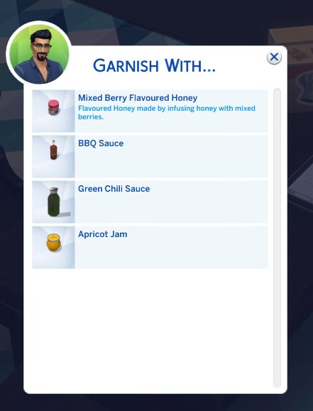Making a mod to allow you to garnish large servings ( all EA and custom) with my canning preserves. You will get a quality boost and a buff. Chance of getting a bad combo, too 😄
#TheSims4 #TheSims