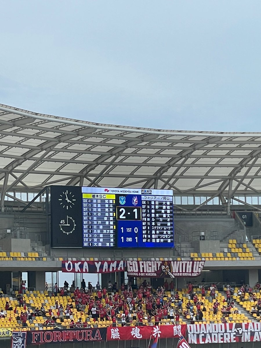 nsgolf1972's tweet photo. カンセキスタジアムにおきまして栃木SC対ファジアーノ岡山戦が行われました。
試合は栃木がオウンゴールから先制、後半岡山が追い付きその後栃木がパントキックから速攻で勝ち越して逃げ切りました。
栃木SC関係者並びにサポーターの皆様おめでとうございます。
岡山の強度も素晴らしい。
#栃木SC https://t.co/Q8nbbRFt4S