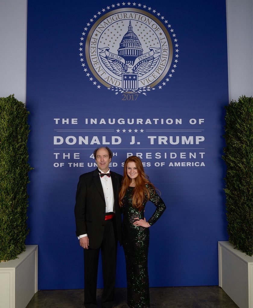 Here is convicted Russian spy Maria Butina at the inauguration of former President Donald Trump with man Paul Erickson.   

In South Dakota, Erickson stole one million dollars from investors. Trump pardoned him before leaving office.