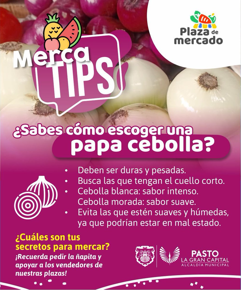 alcaldiapasto's tweet photo. 🥥¡Aprende con nuestros Mercatips!
Sigue estos tips para que lleves a casa los mejores productos de las plazas de mercado.
Pide la ñapita y apoya a nuestros vendedores. 🫶🏼
#Mercatips
@PlazasdeMercadoPasto https://t.co/eoH9ZIhdDh