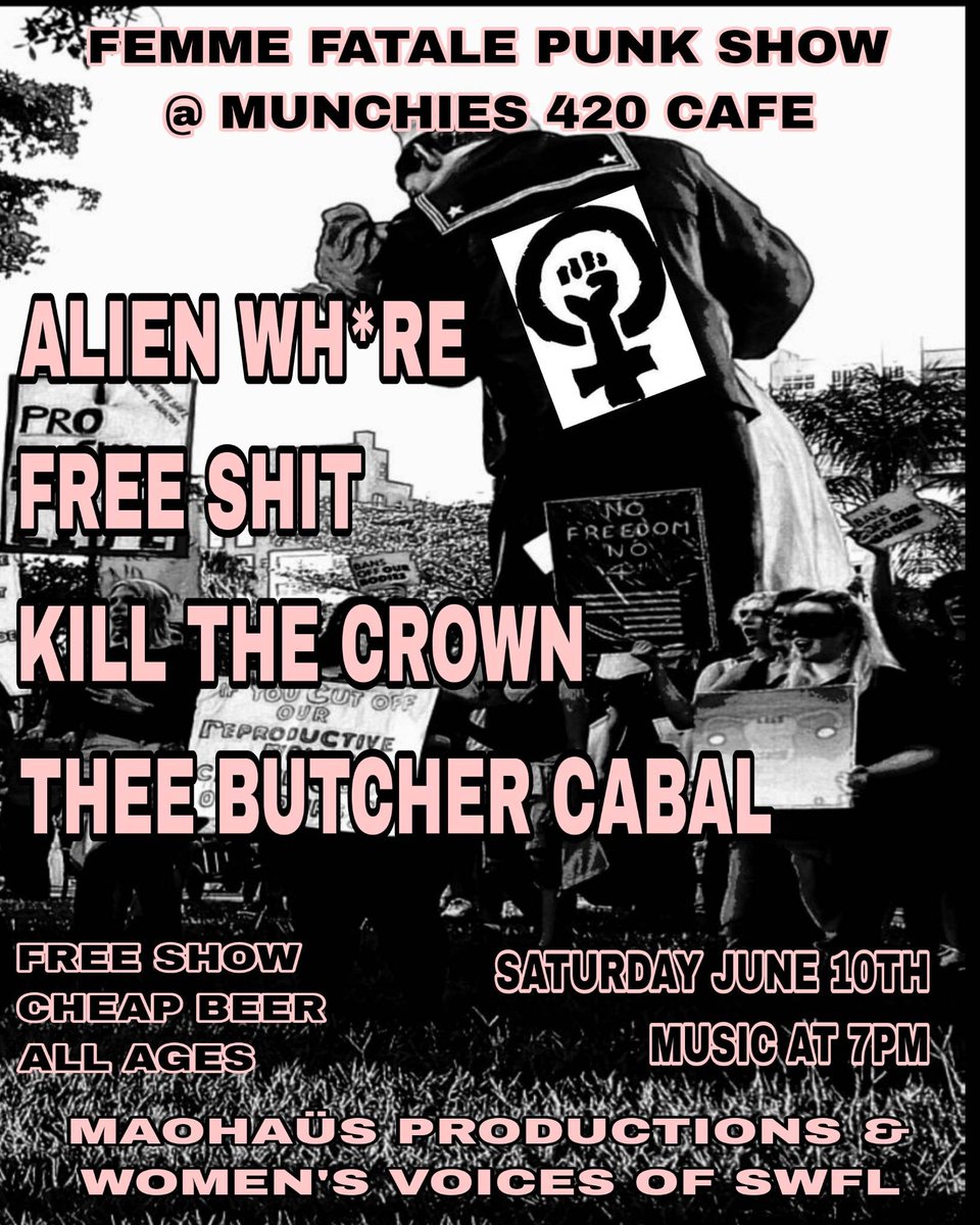 VoicesOfFlorida's tweet image. Join us at the Femme Fatale Punk Show!
Saturday, June 10th 7pm at Munchies 420 cafe.
We are launching our backpack drive so bring along some school supplies to contribute when you come to the show! 
#punkshow #cheapbeer #backpackdriver #communityresilience #communitycare