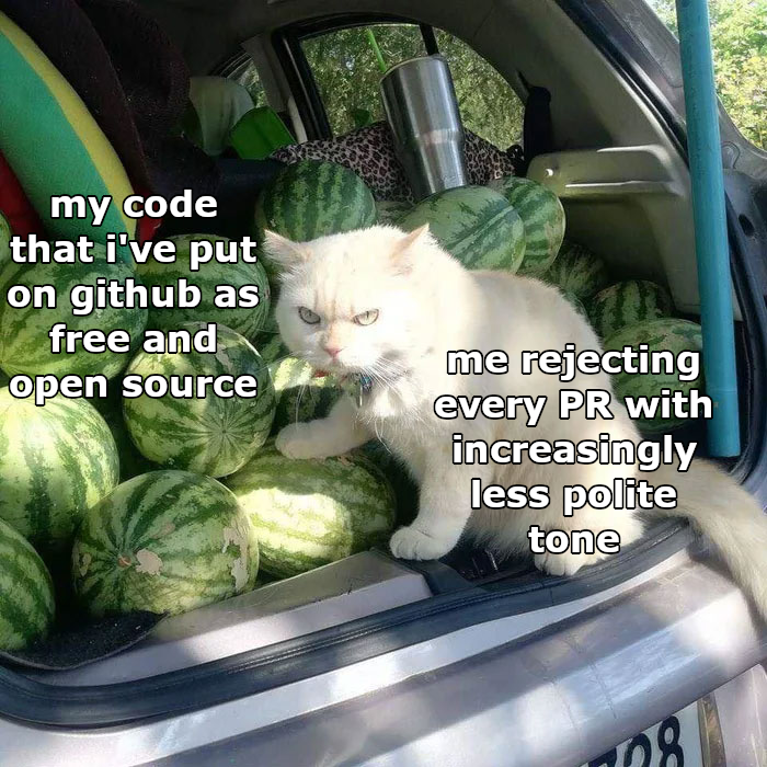 PR0GRAMMERHUM0R's tweet photo. When people assume open source also means open to contribution https://t.co/LygOior1Uz https://t.co/g8cnWUyFOh