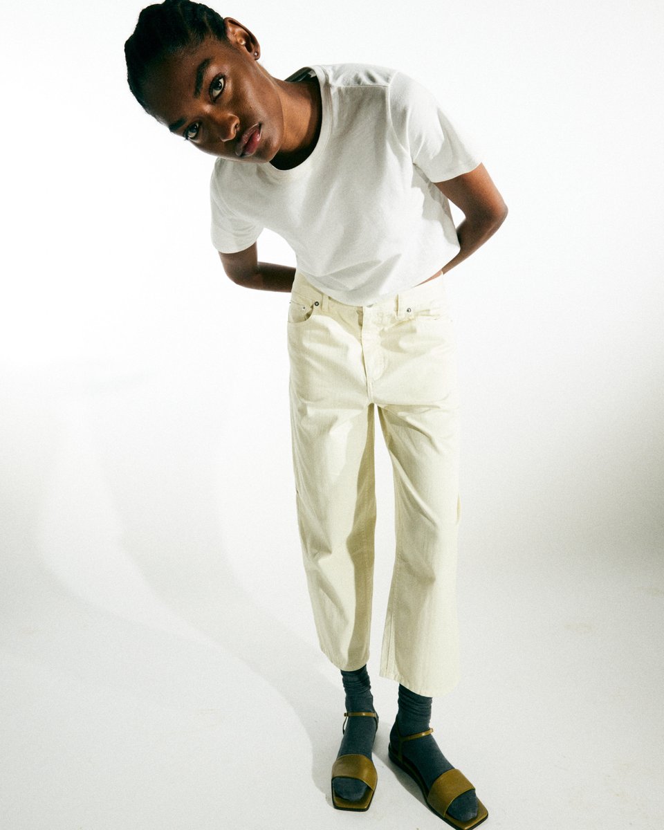 tibi's tweet image. The Garment Dyed Summer Twill Cropped Sam Jean, The Cropped Baby T-Shirt &amp;amp; The Pontdexter Sandal.