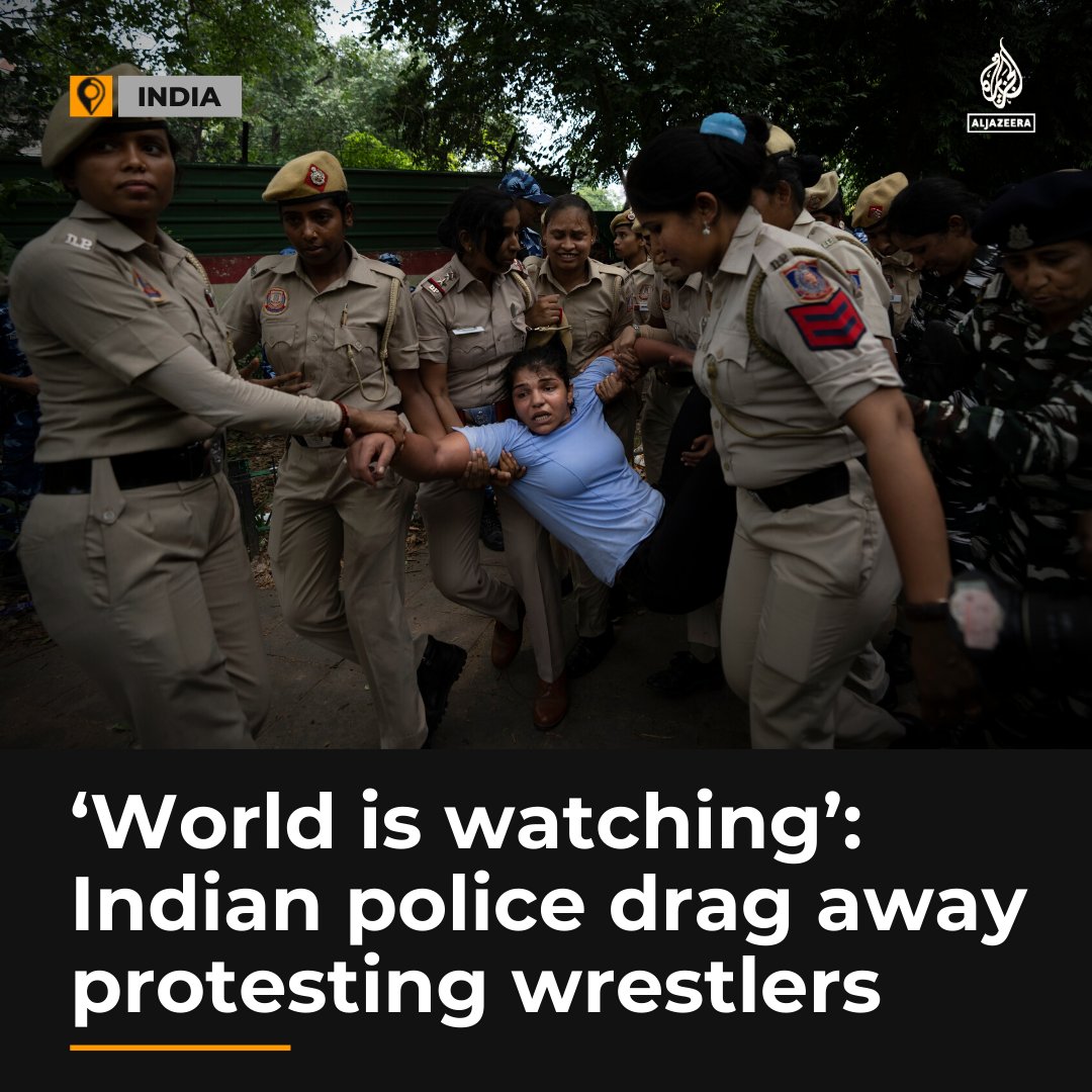Two Olympic medallists were detained during a march to the new parliament in India's New Delhi, alleging sexual harassment by a BJP MP aje.io/jws14p