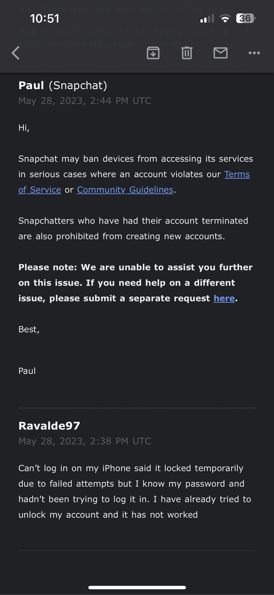 @Snapchat @snapchatsupport this is all they had to say no help whatsoever