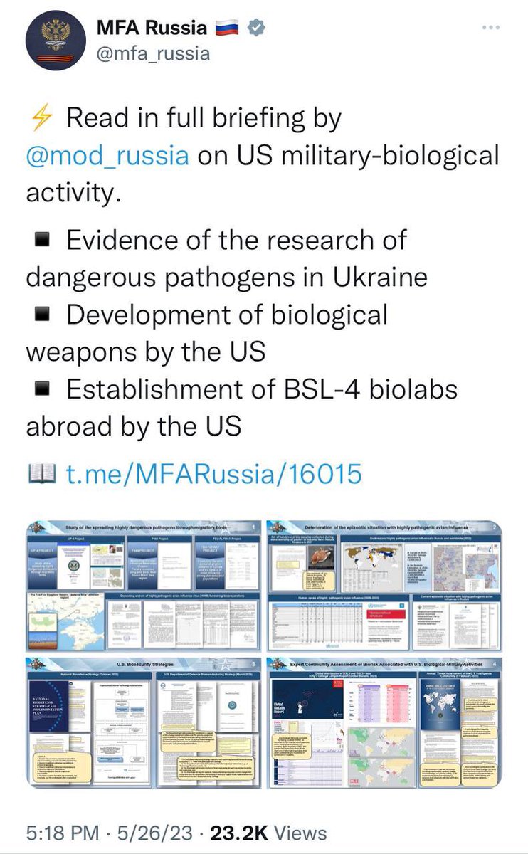 🚨🚨Russia found evidence of the USA 🇺🇸 creating lethal pathogens in Ukraine 🇺🇦

The USA 🇺🇸 army has a lot of explaining to do to humanity 

Why did the DoD and DARPA create #COVID and the #Vaccine ? 

Very very strange👇