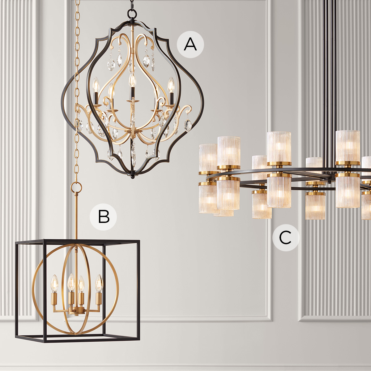 Which #chandelier catches your eye? 😍 #myLampsPlus

A: Clara Black & Soft Gold Chandelier- Style 91v32 
B: Sydney Black 4-Light Foyer #PendantLight- Style 71j41 
C: #Stiffel Palais #ChampagneGlass 24-Light Chandelier- Style 95r57

Shop #chandeliers: bit.ly/3BakZYd.