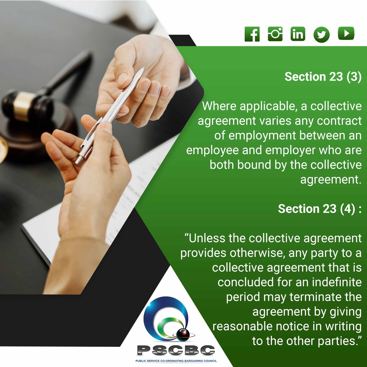 Legal effect of collective agreement in accordance with Section 23 of the LRA 66 of 1995.  #LRA #collectivebargaining #agreements